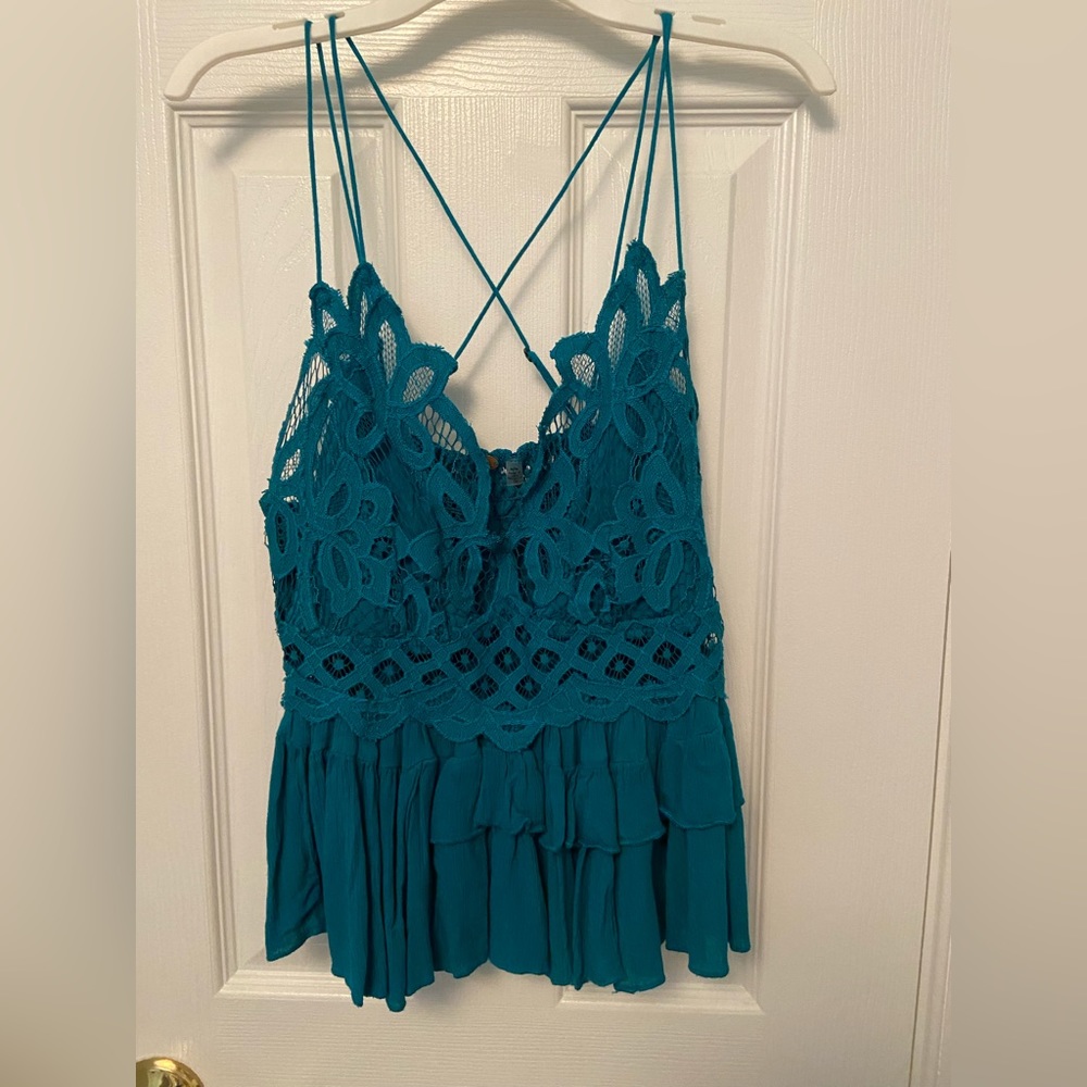 Free People Adella Cami Tank teal blue medium Coachella festival